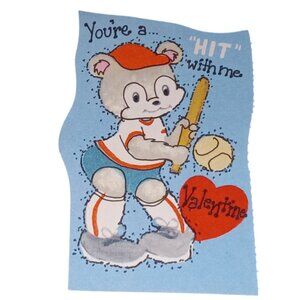 🎯 Vintage Kids Valentines Card, Baseball Bear